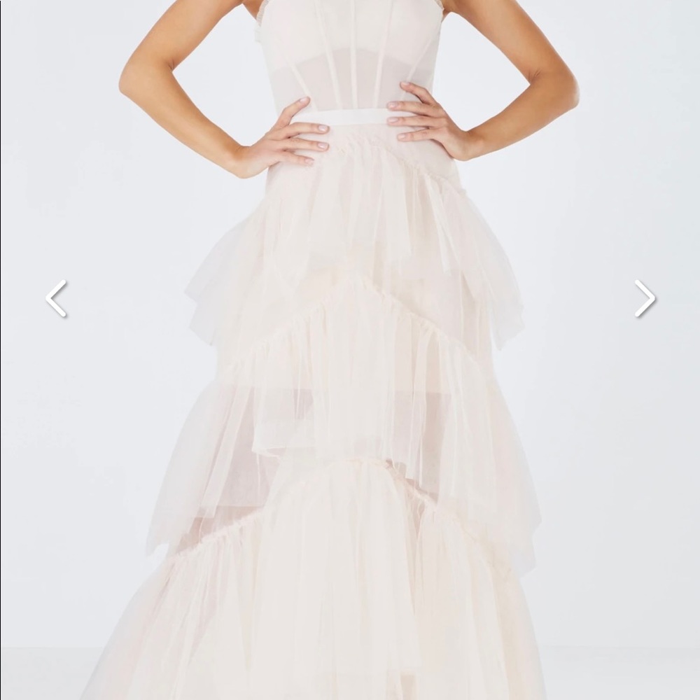 BCBG oly tiered ruffle gown in pink tint